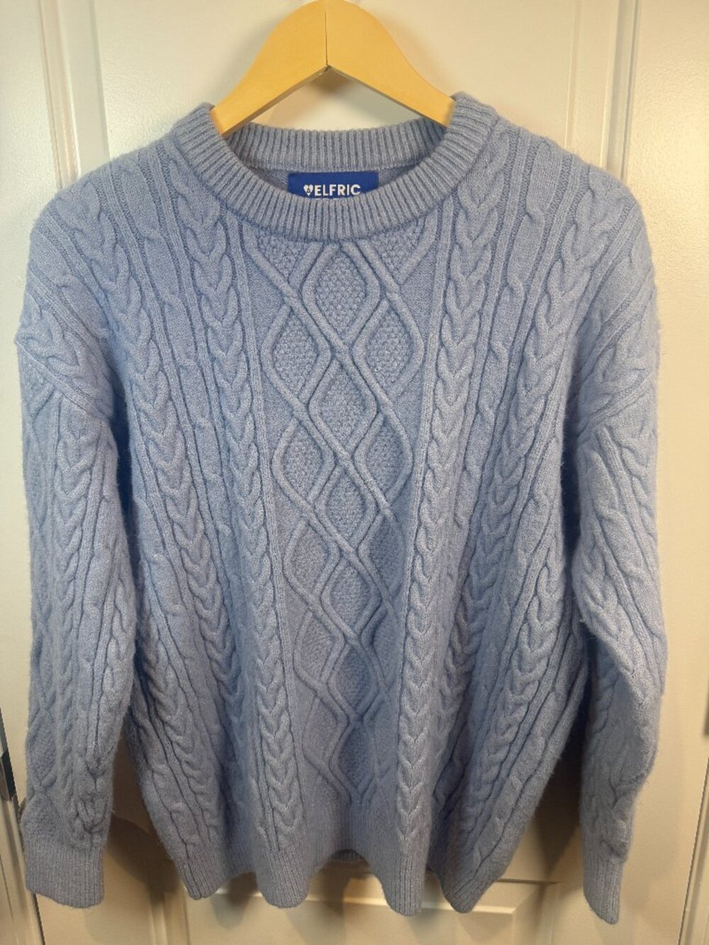 Aelfric Eden Blue Periwinkle Retro 90s Oversized Cable Knit Sweater Size Small